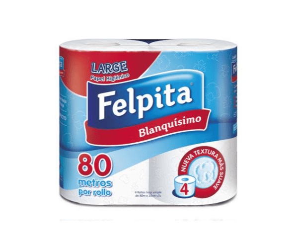 Papel Higienico Felpita Blanquisimo Large X 80 Mt X 4 Rollosde 80X10