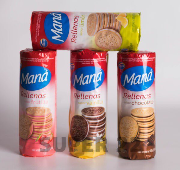 Galletitas Maná Rellenas De Chocolate Sabor Vainilla Arcor X165Gr.
