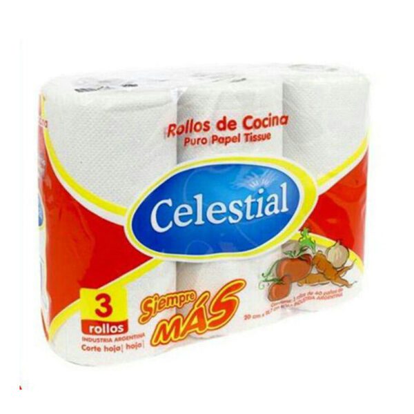 Rollos De Cocina Celestial X 3 Rollos De 40 Paños