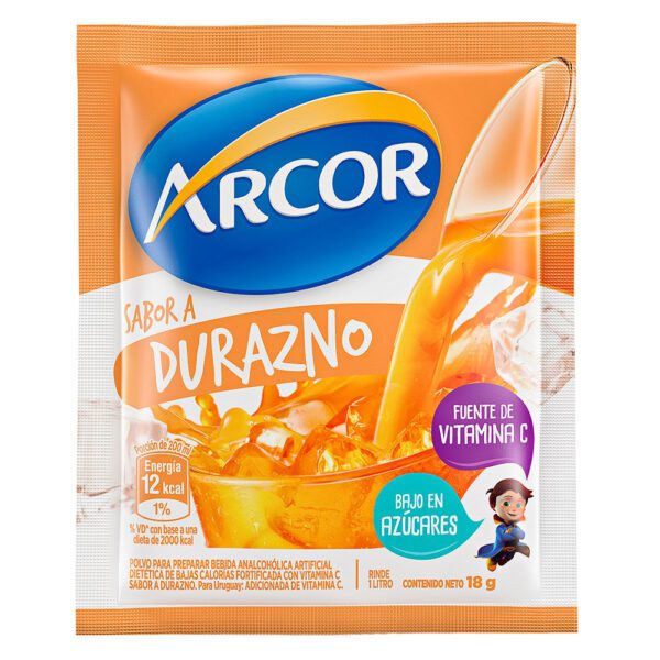 Jugo Arcor En Polvo Sabor Durazno Bajo En Azúcares X 18 Gr