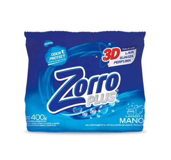 Jabón En Polvo Zorro Plus Lavado A Mano X400 Gr